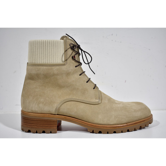 Christian Louboutin Trapman Flat Atlas Beige Suede Combat Lace Up Boot 44.5 11.5 - Picture 2 of 12